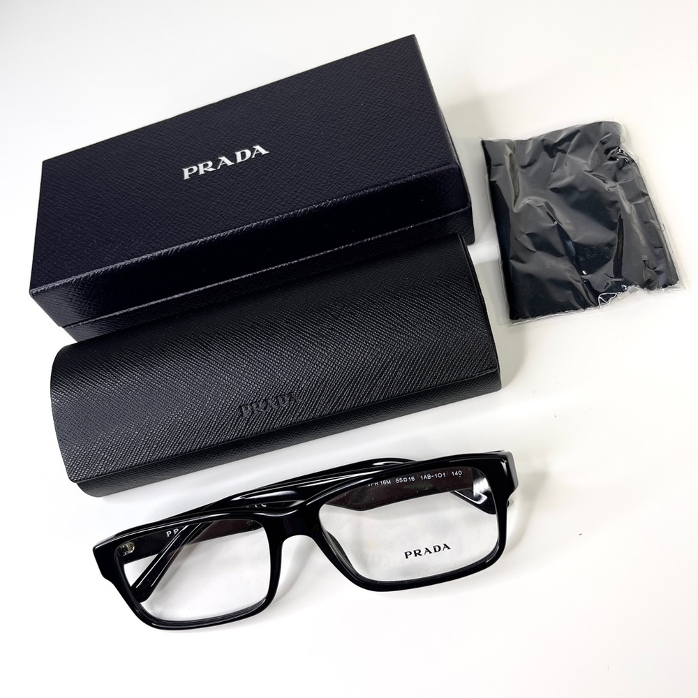 PRADA 55mm Rectangular Optical Glasses Black NEW … - image 2